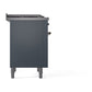 ILVE Nostalgie II 36-Inch Dual Fuel Range with 6 Sealed Burners + Griddle, 3.5 cu. ft. Oven, Blue Grey with Burnished Trim, Liquid Propane, Solid Door, UN36FQNMPBGBLP