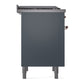 ILVE Nostalgie II 36-Inch Dual Fuel Range with 6 Sealed Burners + Griddle, 3.5 cu. ft. Oven, Blue Grey with Copper Trim, Natural Gas, Solid Door, UN36FQNMPBGP
