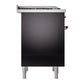 ILVE Nostalgie II 36-Inch Dual Fuel Range with 6 Sealed Burners + Griddle, 3.5 cu. ft. Oven, Glossy Black with Burnished Trim, Liquid Propane, Solid Door, UN36FQNMPBKBLP