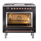 ILVE Nostalgie II 36-Inch Dual Fuel Range with 6 Sealed Burners + Griddle, 3.5 cu. ft. Oven, Glossy Black with Copper Trim, Liquid Propane, Solid Door, UN36FQNMPBKPLP