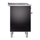ILVE Nostalgie II 36-Inch Dual Fuel Range with 6 Sealed Burners + Griddle, 3.5 cu. ft. Oven, Glossy Black with Copper Trim, Natural Gas, Solid Door, UN36FQNMPBKP