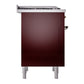 ILVE Nostalgie II 36-Inch Dual Fuel Range with 6 Sealed Burners + Griddle, 3.5 cu. ft. Oven, Burgundy with Burnished Trim, Liquid Propane, Solid Door, UN36FQNMPBUBLP