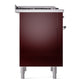 ILVE Nostalgie II 36-Inch Dual Fuel Range with 6 Sealed Burners + Griddle, 3.5 cu. ft. Oven, Burgundy with Chrome Trim, Liquid Propane, Solid Door, UN36FQNMPBUCLP
