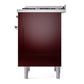 ILVE Nostalgie II 36-Inch Dual Fuel Range with 6 Sealed Burners + Griddle, 3.5 cu. ft. Oven, Burgundy with Chrome Trim, Liquid Propane, Solid Door, UN36FQNMPBUCLP