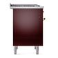 ILVE Nostalgie II 36-Inch Dual Fuel Range with 6 Sealed Burners + Griddle, 3.5 cu. ft. Oven, Burgundy with Brass Trim, Liquid Propane, Solid Door, UN36FQNMPBUGLP