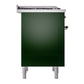 ILVE Nostalgie II 36-Inch Dual Fuel Range with 6 Sealed Burners + Griddle, 3.5 cu. ft. Oven, Emerald Green with Burnished Trim, Liquid Propane, Solid Door, UN36FQNMPEGBLP
