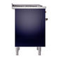 ILVE Nostalgie II 36-Inch Dual Fuel Range with 6 Sealed Burners + Griddle, 3.5 cu. ft. Oven, Midnight Blue with Burnished Trim, Natural Gas, Solid Door, UN36FQNMPMBB