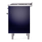 ILVE Nostalgie II 36-Inch Dual Fuel Range with 6 Sealed Burners + Griddle, 3.5 cu. ft. Oven, Midnight Blue with Chrome Trim, Natural Gas, Solid Door, UN36FQNMPMBC