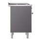 ILVE Nostalgie II 36-Inch Dual Fuel Range with 6 Sealed Burners + Griddle, 3.5 cu. ft. Oven, Graphite Matte with Chrome Trim, Natural Gas, Solid Door, UN36FQNMPMGC