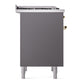 ILVE Nostalgie II 36-Inch Dual Fuel Range with 6 Sealed Burners + Griddle, 3.5 cu. ft. Oven, Graphite Matte with Brass Trim, Natural Gas, Solid Door, UN36FQNMPMGG