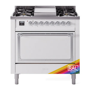ILVE Nostalgie II 36-Inch Dual Fuel Range with 6 Sealed Burners + Griddle, 3.5 cu. ft. Oven, RAL with Chrome Trim, Liquid Propane, Solid Door, UN36FQNMPRACLP