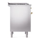 ILVE Nostalgie II 36-Inch Dual Fuel Range with 6 Sealed Burners + Griddle, 3.5 cu. ft. Oven, Stainless Steel with Brass Trim, Liquid Propane, Solid Door, UN36FQNMPSSGLP