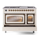 ILVE Nostalgie II 48-Inch Dual Fuel Range with 8 Sealed Burners + Griddle, 5.02 cu. ft. Oven, Antique White with Burnished Trim, Liquid Propane, Triple Glass Door, UN48FNMPAWBLP
