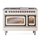 ILVE Nostalgie II 48-Inch Dual Fuel Range with 8 Sealed Burners + Griddle, 5.02 cu. ft. Oven, Antique White with Burnished Trim, Natural Gas, Triple Glass Door, UN48FNMPAWB