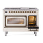 ILVE Nostalgie II 48-Inch Dual Fuel Range with 8 Sealed Burners + Griddle, 5.02 cu. ft. Oven, Antique White with Burnished Trim, Natural Gas, Triple Glass Door, UN48FNMPAWB