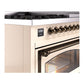 ILVE Nostalgie II 48-Inch Dual Fuel Range with 8 Sealed Burners + Griddle, 5.02 cu. ft. Oven, Antique White with Burnished Trim, Natural Gas, Triple Glass Door, UN48FNMPAWB