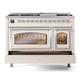 ILVE Nostalgie II 48-Inch Dual Fuel Range with 8 Sealed Burners + Griddle, 5.02 cu. ft. Oven, Antique White with Chrome Trim, Liquid Propane, Triple Glass Door, UN48FNMPAWCLP