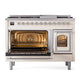 ILVE Nostalgie II 48-Inch Dual Fuel Range with 8 Sealed Burners + Griddle, 5.02 cu. ft. Oven, Antique White with Chrome Trim, Natural Gas, Triple Glass Door, UN48FNMPAWC
