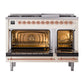 ILVE Nostalgie II 48-Inch Dual Fuel Range with 8 Sealed Burners + Griddle, 5.02 cu. ft. Oven, Antique White with Copper Trim, Natural Gas, Triple Glass Door, UN48FNMPAWP