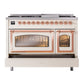 ILVE Nostalgie II 48-Inch Dual Fuel Range with 8 Sealed Burners + Griddle, 5.02 cu. ft. Oven, Antique White with Copper Trim, Natural Gas, Triple Glass Door, UN48FNMPAWP