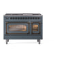 ILVE Nostalgie II 48-Inch Dual Fuel Range with 8 Sealed Burners + Griddle, 5.02 cu. ft. Oven, Blue Grey with Burnished Trim, Natural Gas, Triple Glass Door, UN48FNMPBGB