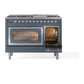 ILVE Nostalgie II 48-Inch Dual Fuel Range with 8 Sealed Burners + Griddle, 5.02 cu. ft. Oven, Blue Grey with Chrome Trim, Natural Gas, Triple Glass Door, UN48FNMPBGC