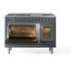ILVE Nostalgie II 48-Inch Dual Fuel Range with 8 Sealed Burners + Griddle, 5.02 cu. ft. Oven, Blue Grey with Brass Trim, Liquid Propane, Triple Glass Door, UN48FNMPBGGLP
