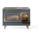 ILVE Nostalgie II 48-Inch Dual Fuel Range with 8 Sealed Burners + Griddle, 5.02 cu. ft. Oven, Blue Grey with Brass Trim, Liquid Propane, Triple Glass Door, UN48FNMPBGGLP