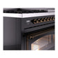 ILVE Nostalgie II 48-Inch Dual Fuel Range with 8 Sealed Burners + Griddle, 5.02 cu. ft. Oven, Glossy Black with Burnished Trim, Natural Gas, Triple Glass Door, UN48FNMPBKB