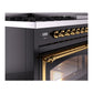 ILVE Nostalgie II 48-Inch Dual Fuel Range with 8 Sealed Burners + Griddle, 5.02 cu. ft. Oven, Glossy Black with Brass Trim, Liquid Propane, Triple Glass Door, UN48FNMPBKGLP
