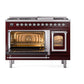ILVE Nostalgie II 48-Inch Dual Fuel Range with 8 Sealed Burners + Griddle, 5.02 cu. ft. Oven, Burgundy with Chrome Trim, Liquid Propane, Triple Glass Door, UN48FNMPBUCLP