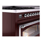 ILVE Nostalgie II 48-Inch Dual Fuel Range with 8 Sealed Burners + Griddle, 5.02 cu. ft. Oven, Burgundy with Chrome Trim, Liquid Propane, Triple Glass Door, UN48FNMPBUCLP