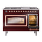 ILVE Nostalgie II 48-Inch Dual Fuel Range with 8 Sealed Burners + Griddle, 5.02 cu. ft. Oven, Burgundy with Copper Trim, Liquid Propane, Triple Glass Door, UN48FNMPBUPLP