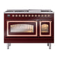 ILVE Nostalgie II 48-Inch Dual Fuel Range with 8 Sealed Burners + Griddle, 5.02 cu. ft. Oven, Burgundy with Copper Trim, Natural Gas, Triple Glass Door, UN48FNMPBUP