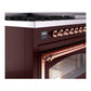 ILVE Nostalgie II 48-Inch Dual Fuel Range with 8 Sealed Burners + Griddle, 5.02 cu. ft. Oven, Burgundy with Copper Trim, Natural Gas, Triple Glass Door, UN48FNMPBUP