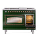 ILVE Nostalgie II 48-Inch Dual Fuel Range with 8 Sealed Burners + Griddle, 5.02 cu. ft. Oven, Emerald Green with Burnished Trim, Natural Gas, Triple Glass Door, UN48FNMPEGB