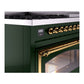 ILVE Nostalgie II 48-Inch Dual Fuel Range with 8 Sealed Burners + Griddle, 5.02 cu. ft. Oven, Emerald Green with Brass Trim, Natural Gas, Triple Glass Door, UN48FNMPEGG