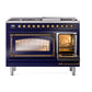 ILVE Nostalgie II 48-Inch Dual Fuel Range with 8 Sealed Burners + Griddle, 5.02 cu. ft. Oven, Midnight Blue with Burnished Trim, Liquid Propane, Triple Glass Door, UN48FNMPMBBLP