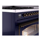 ILVE Nostalgie II 48-Inch Dual Fuel Range with 8 Sealed Burners + Griddle, 5.02 cu. ft. Oven, Midnight Blue with Burnished Trim, Natural Gas, Triple Glass Door, UN48FNMPMBB