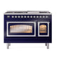 ILVE Nostalgie II 48-Inch Dual Fuel Range with 8 Sealed Burners + Griddle, 5.02 cu. ft. Oven, Midnight Blue with Chrome Trim, Liquid Propane, Triple Glass Door, UN48FNMPMBCLP