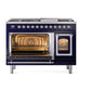 ILVE Nostalgie II 48-Inch Dual Fuel Range with 8 Sealed Burners + Griddle, 5.02 cu. ft. Oven, Midnight Blue with Chrome Trim, Liquid Propane, Triple Glass Door, UN48FNMPMBCLP