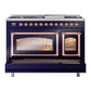 ILVE Nostalgie II 48-Inch Dual Fuel Range with 8 Sealed Burners + Griddle, 5.02 cu. ft. Oven, Midnight Blue with Copper Trim, Liquid Propane, Triple Glass Door, UN48FNMPMBPLP