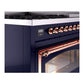 ILVE Nostalgie II 48-Inch Dual Fuel Range with 8 Sealed Burners + Griddle, 5.02 cu. ft. Oven, Midnight Blue with Copper Trim, Liquid Propane, Triple Glass Door, UN48FNMPMBPLP