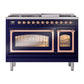 ILVE Nostalgie II 48-Inch Dual Fuel Range with 8 Sealed Burners + Griddle, 5.02 cu. ft. Oven, Midnight Blue with Copper Trim, Natural Gas, Triple Glass Door, UN48FNMPMBP