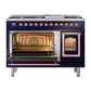 ILVE Nostalgie II 48-Inch Dual Fuel Range with 8 Sealed Burners + Griddle, 5.02 cu. ft. Oven, Midnight Blue with Copper Trim, Natural Gas, Triple Glass Door, UN48FNMPMBP