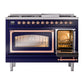 ILVE Nostalgie II 48-Inch Dual Fuel Range with 8 Sealed Burners + Griddle, 5.02 cu. ft. Oven, Midnight Blue with Copper Trim, Natural Gas, Triple Glass Door, UN48FNMPMBP