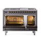 ILVE Nostalgie II 48-Inch Dual Fuel Range with 8 Sealed Burners + Griddle, 5.02 cu. ft. Oven, Graphite Matte with Burnished Trim, Natural Gas, Triple Glass Door, UN48FNMPMGB