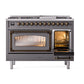 ILVE Nostalgie II 48-Inch Dual Fuel Range with 8 Sealed Burners + Griddle, 5.02 cu. ft. Oven, Graphite Matte with Burnished Trim, Natural Gas, Triple Glass Door, UN48FNMPMGB