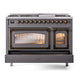 ILVE Nostalgie II 48-Inch Dual Fuel Range with 8 Sealed Burners + Griddle, 5.02 cu. ft. Oven, Graphite Matte with Burnished Trim, Natural Gas, Triple Glass Door, UN48FNMPMGB