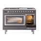 ILVE Nostalgie II 48-Inch Dual Fuel Range with 8 Sealed Burners + Griddle, 5.02 cu. ft. Oven, Graphite Matte with Chrome Trim, Liquid Propane, Triple Glass Door, UN48FNMPMGCLP